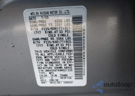 2009 Nissan Rogue Sl z USA, uszkodzony, nr VIN JN8AS58T49W321225